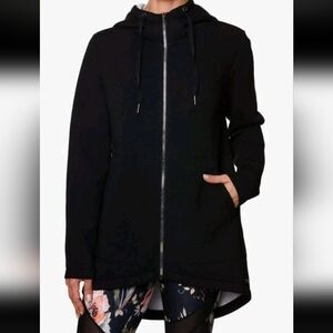 Betsey Johnson Black Bonded Anorak Hooded Jacket Full Zip High Low Size Medium